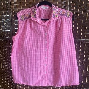 Grand & Greene Pink Checkered Sleeveless Blouse size XL